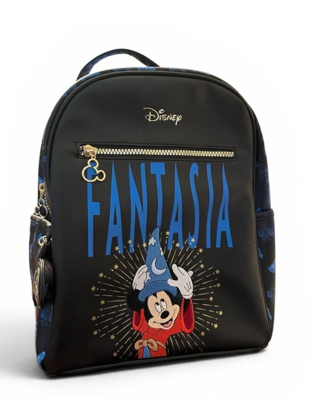 Disney Fantasia Mickey Mouse Black Backpack Embroidered Sorcerer 12 in NWT